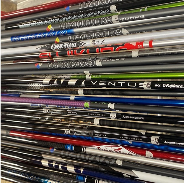 various golf shafts in a group